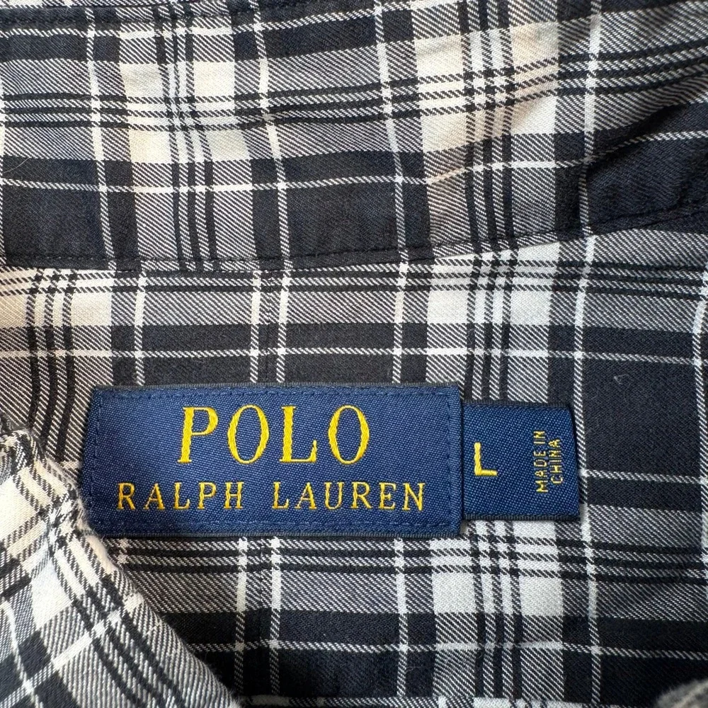 Polo Ralph Lauren Mens Large Black White Plaid Long Sleeve Button Up Shirt 11077